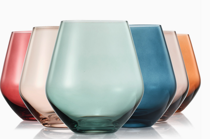 Pastel Colored Stemless Crystal Wine Glasses