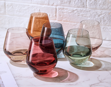 Load image into Gallery viewer, Pastel Colored Stemless Crystal Wine Glasses