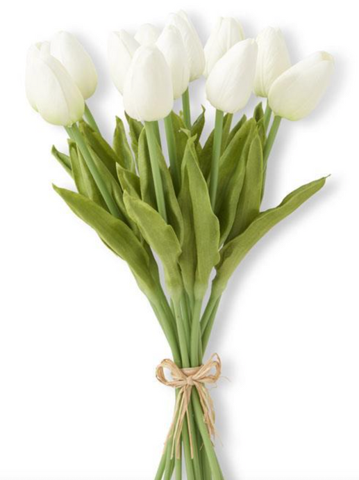 13 Inch White Real Touch Mini Tulip Bundle (12 Stems)