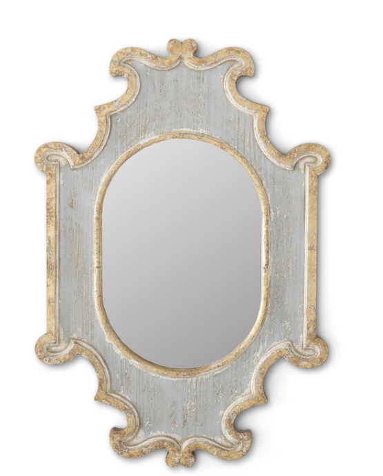 29.5 Inch Weathered Blue & Gold Ornate Framed Mirror