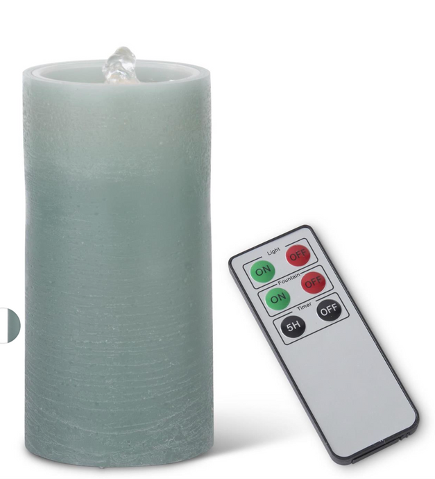 7.75 Inch Green LED Wax Pillar Water Candle w/Timer & Remote