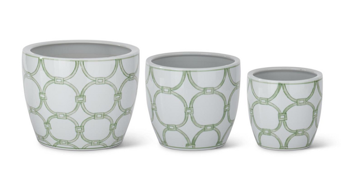 Green & White Ceramic Pots w/Drains