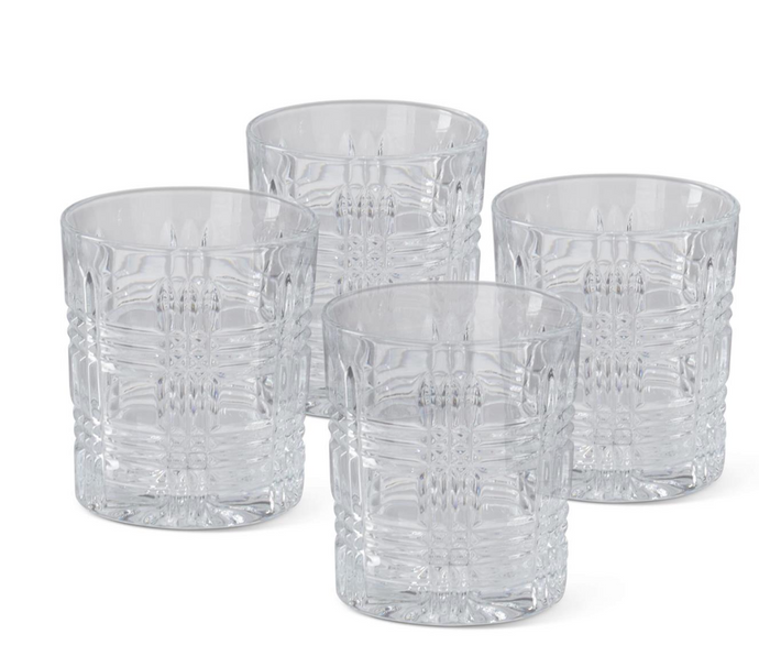 3.75 Inch Grid Pressed Clear Glass Lowball Drinking Glass