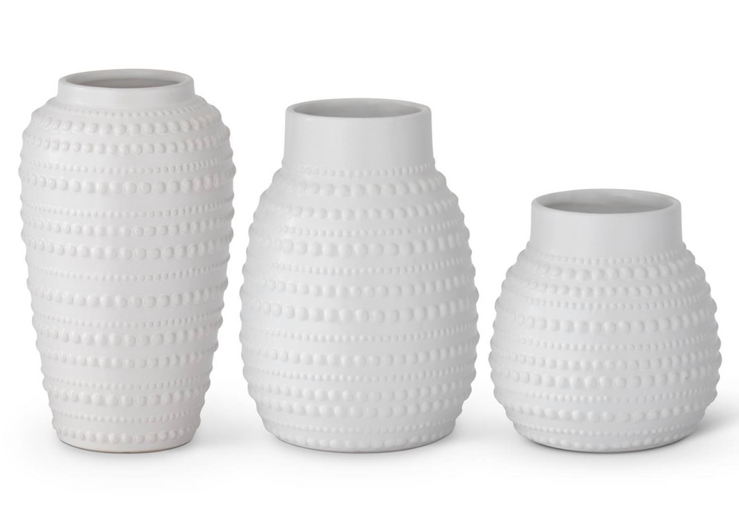 Dot Embossed White Ceramic Vase, 3 sizes