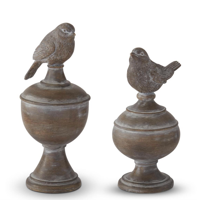 Weathered Brown Resin Bird Finial