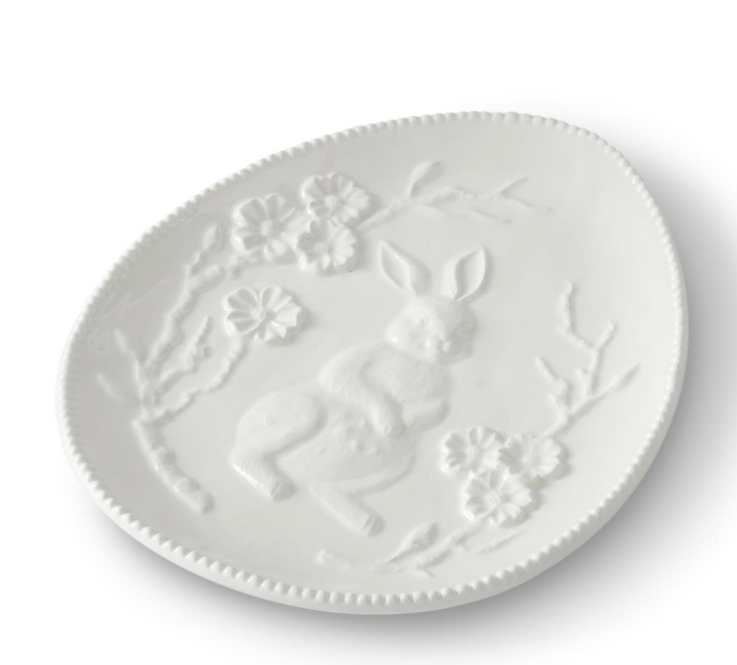 8.75 Inch White Ceramic Easter Bunny Embossed Egg Plate
