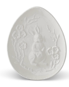 8.75 Inch White Ceramic Easter Bunny Embossed Egg Plate