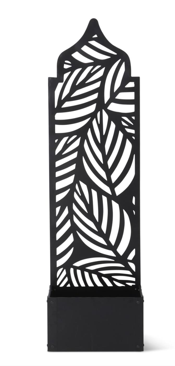 55 Inch Black Metal Tropical Leaf Cutout Wall Hanging Planter Box