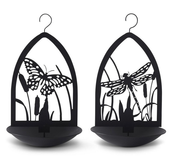 13.25 Inch Black Metal Cutout Hanging Bird Feeders (2 Styles)