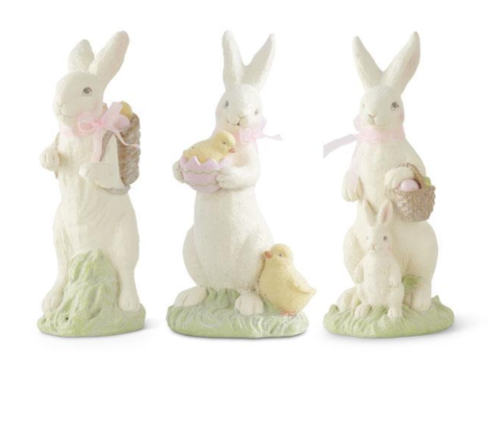 10.5 Inch White Resin Glittered Bunnies (3 Styles)