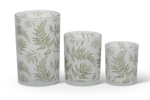 Fern Etched Frosted Glass Votive, 3 Sizes