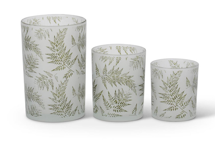 Fern Etched Frosted Glass Votive, 3 Sizes
