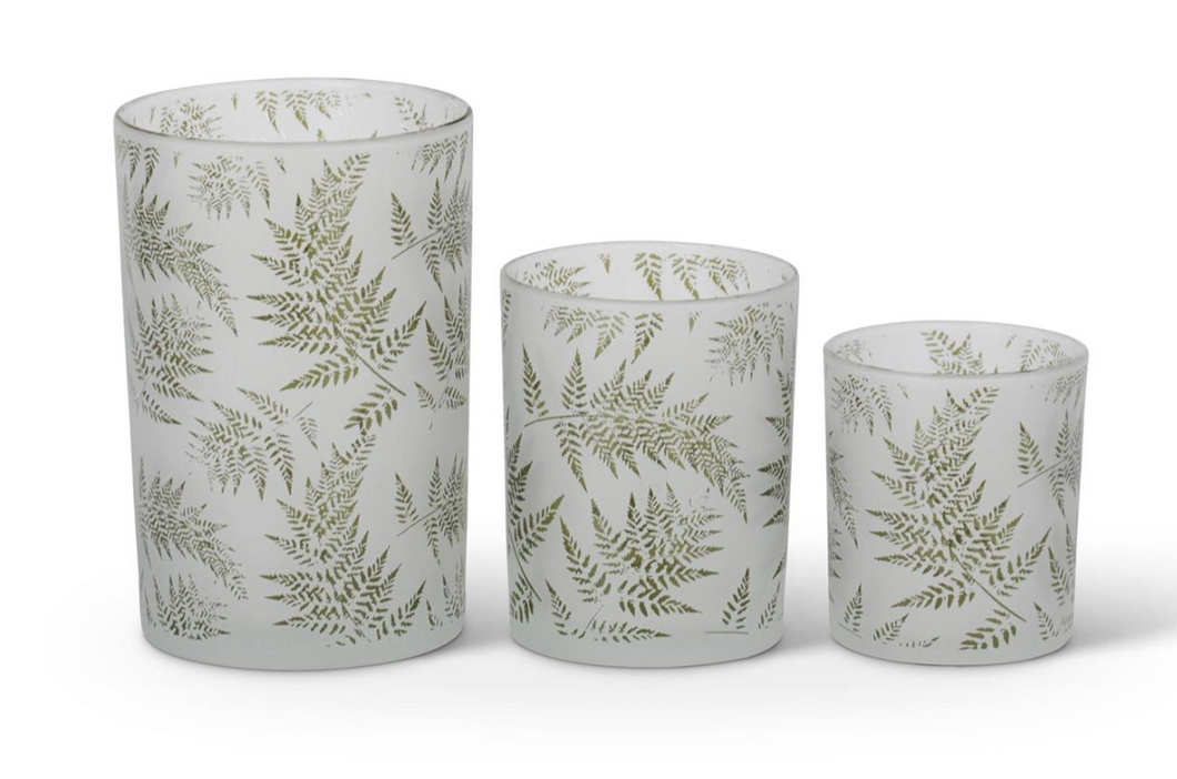 Fern Etched Frosted Glass Votive, 3 Sizes