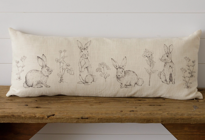 Lumbar Pillow - Rabbit and Wildflowers