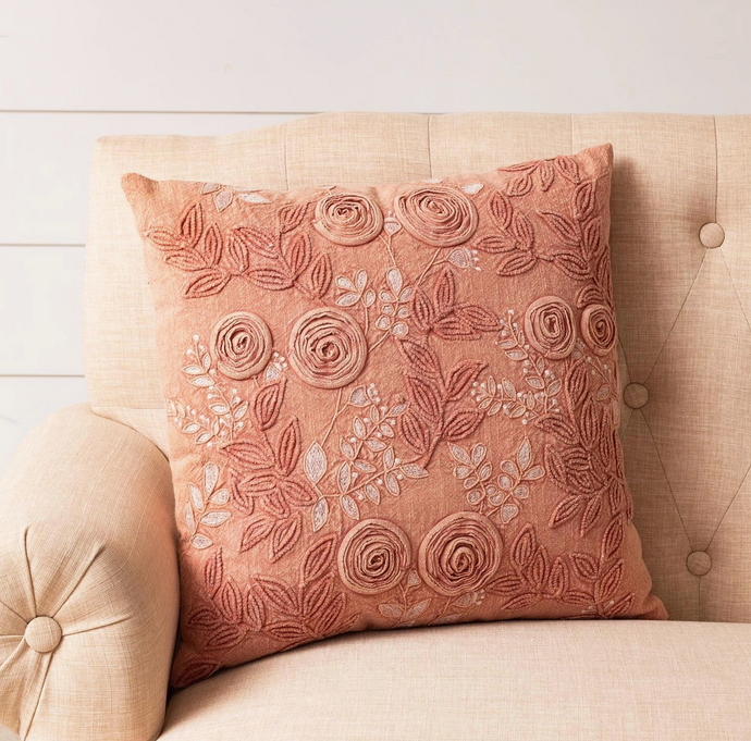 Pillow - Rose Embroidered Stone Wash