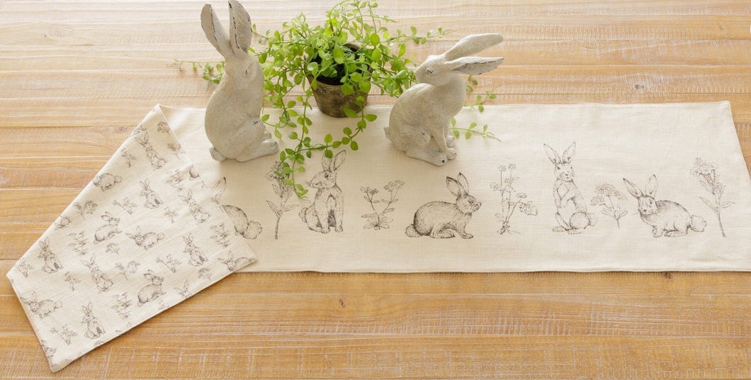 Reversible Table Runner - Rabbit and Wildflowers