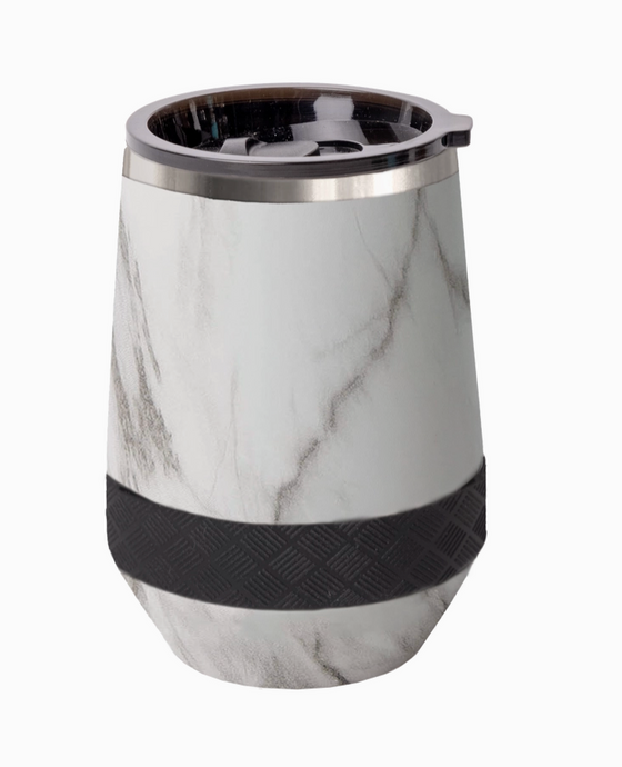 Tumbler - 10oz Stemless Wine White Marble Stainless Steel