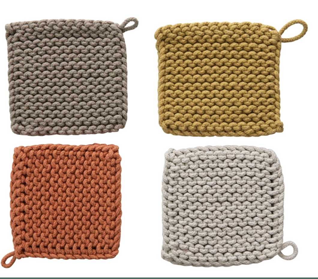 Cotton Crocheted Pot Holder, 4 Colors