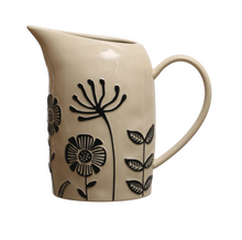 Load image into Gallery viewer, 62 oz. Hand-Painted Stoneware Pitcher w/ Embossed Flowers