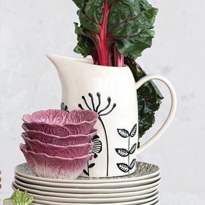 62 oz. Hand-Painted Stoneware Pitcher w/ Embossed Flowers