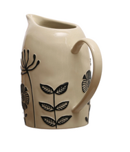Load image into Gallery viewer, 62 oz. Hand-Painted Stoneware Pitcher w/ Embossed Flowers