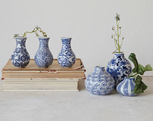 Hand-Stamped Stoneware Vases, 3 Sizes