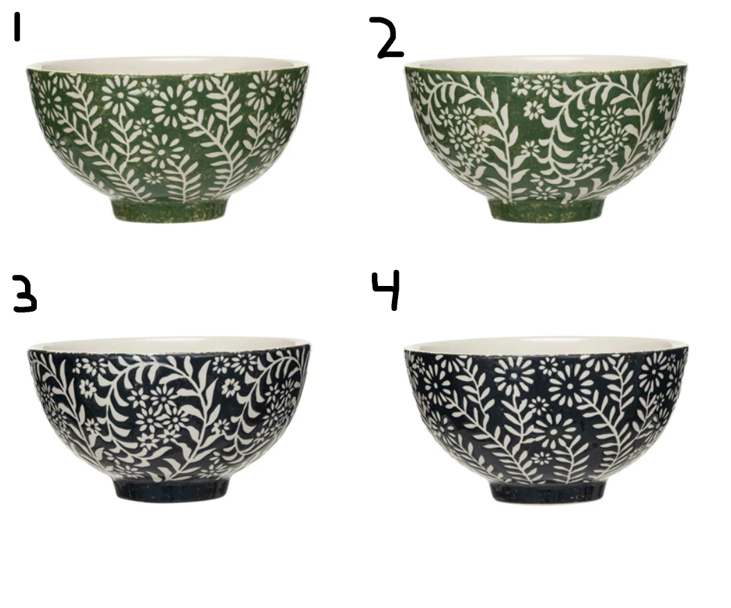 Stoneware Bowl w/ Wax Relief Botanicals (4 STYLES)