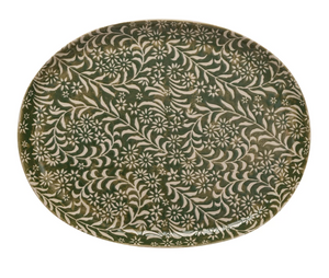 Stoneware Platter w/ Wax Relief Botanicals