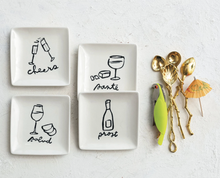 Load image into Gallery viewer, Stoneware Dish w/ Wine Art &amp; Word, White &amp; Black, 4 Styles