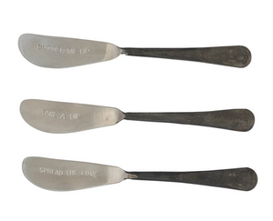 Etched Stainless Steel Butter Knife with Black Handles, 3 Styles