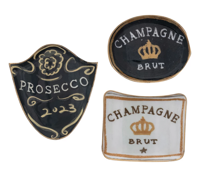 Enameled Metal Tray with Gold Edge, 3 Styles