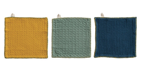 Cotton Waffle Weave Dish Cloths w/ Cheese Cutting Board, Set of 4