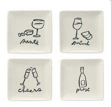 Load image into Gallery viewer, Stoneware Dish w/ Wine Art &amp; Word, White &amp; Black, 4 Styles