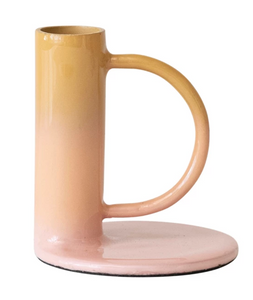 Yellow & Pink Ombre Enameled Metal Taper Holder w/ Handle