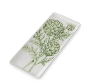 14.25 Inch White Dolomite Tray w/Green Artichokes