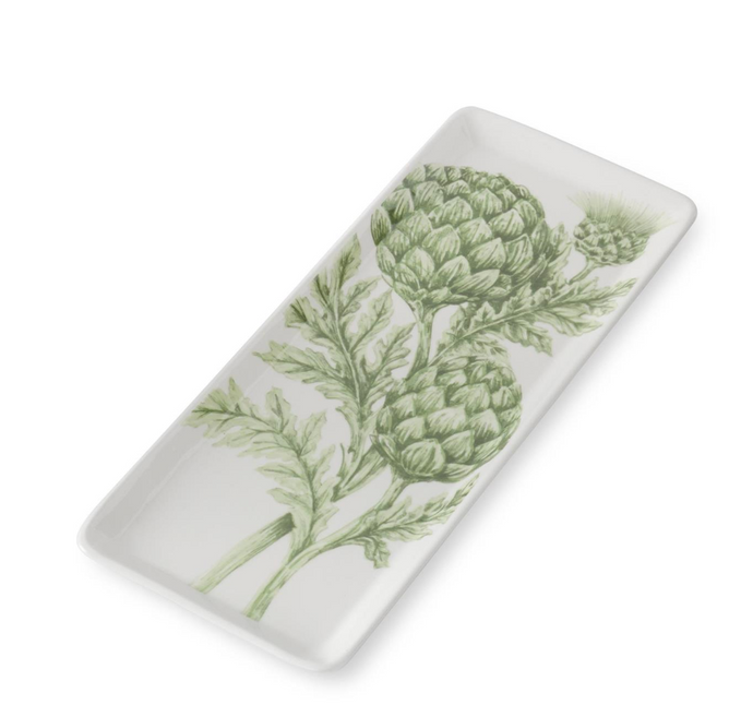 14.25 Inch White Dolomite Tray w/Green Artichokes