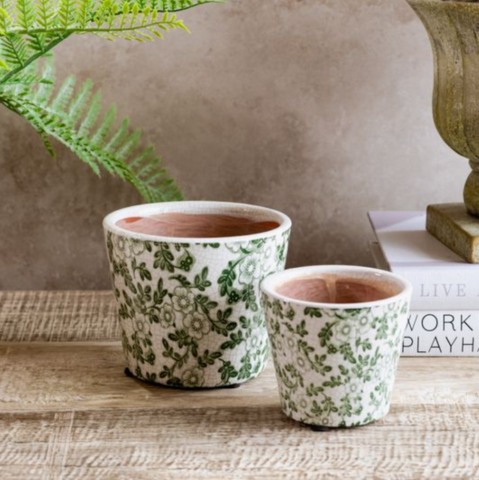 GREEN BLOSSOM PRINT FLOWER POT, 2 size options