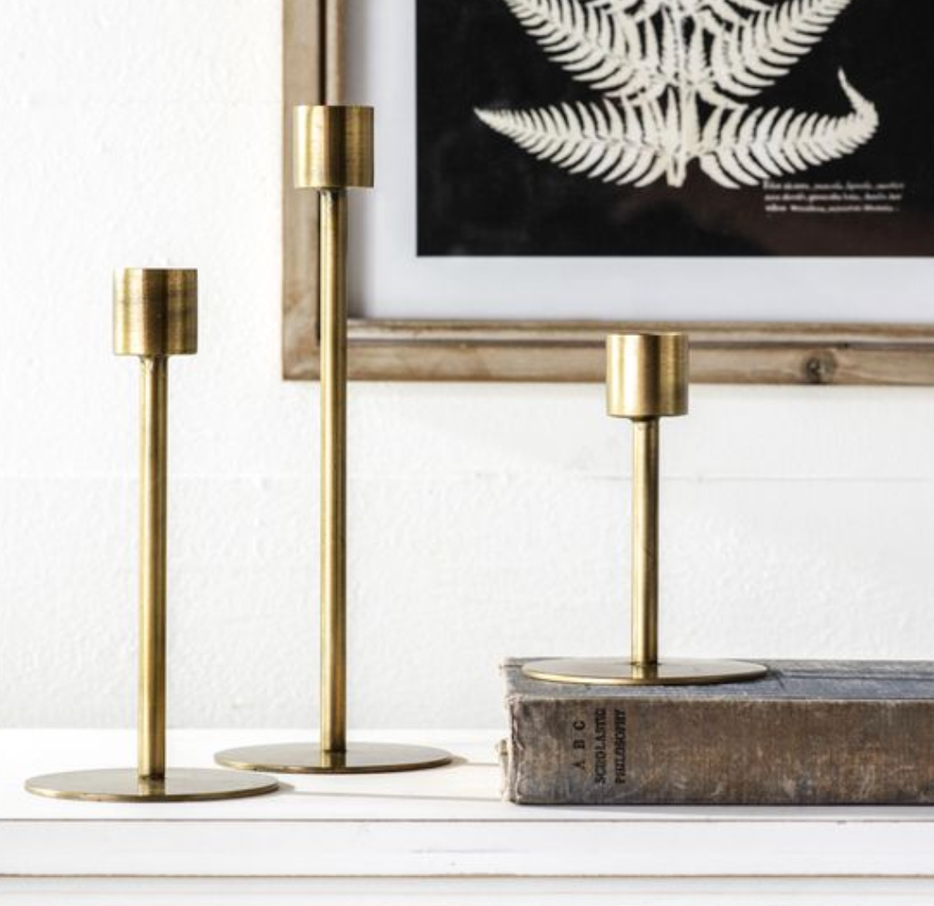 ANIQUE BRASS CANDLE HOLDERS, 3 SIZE OPTIONS