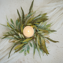 Load image into Gallery viewer, 14&quot; Green &amp; Yellow Mixed Leaf Candle Ring