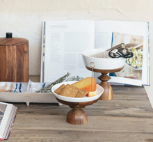 Load image into Gallery viewer, Stoneware Serving Dish w/ Acacia Wood Pedestals, 2 Size Options