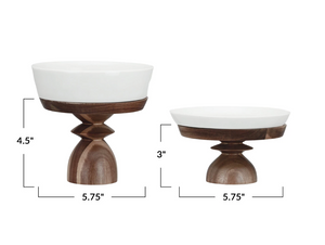 Stoneware Serving Dish w/ Acacia Wood Pedestals, 2 Size Options