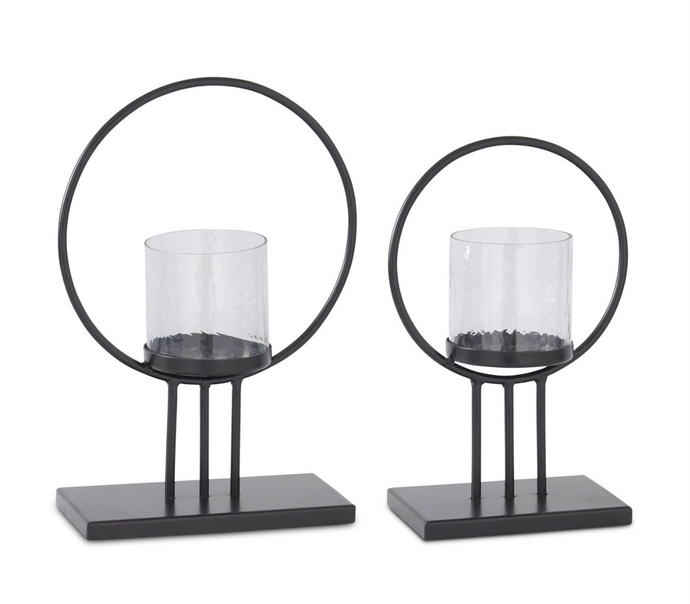 Black Metal Ring Candleholders, 2 size options