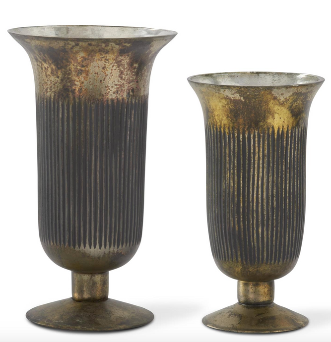 Rustic Gold Line Etched Glass Vases, 2 SIZE OPTIONS