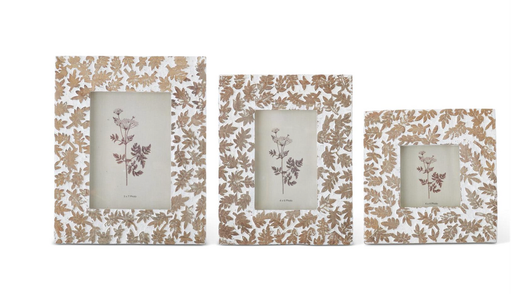 White & Tan Floral Photo Frames, 3 SIZE OPTIONS