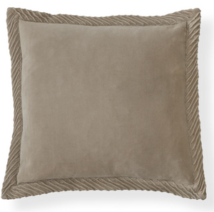 20 Inch Cotton Velvet Beige Pillow w/Tucked Flange Edge