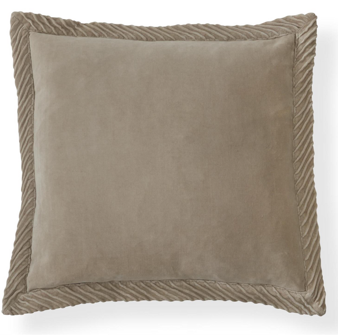 20 Inch Cotton Velvet Beige Pillow w/Tucked Flange Edge
