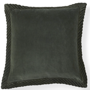 20 Inch Cotton Velvet Green Pillow w/Tucked Flange Edge