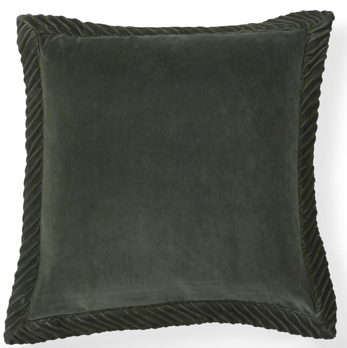 20 Inch Cotton Velvet Green Pillow w/Tucked Flange Edge