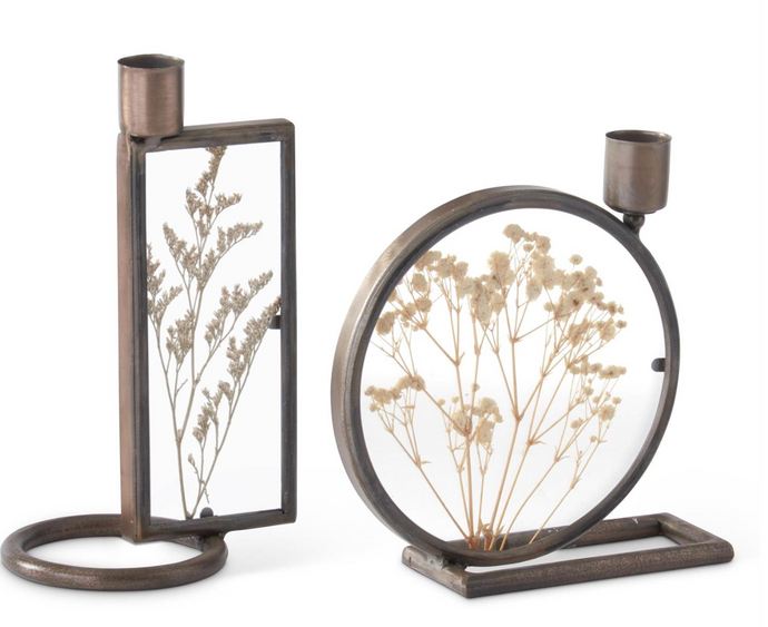 Dried Floral Display Taper Candleholders, 2 SIZE OPTIONS