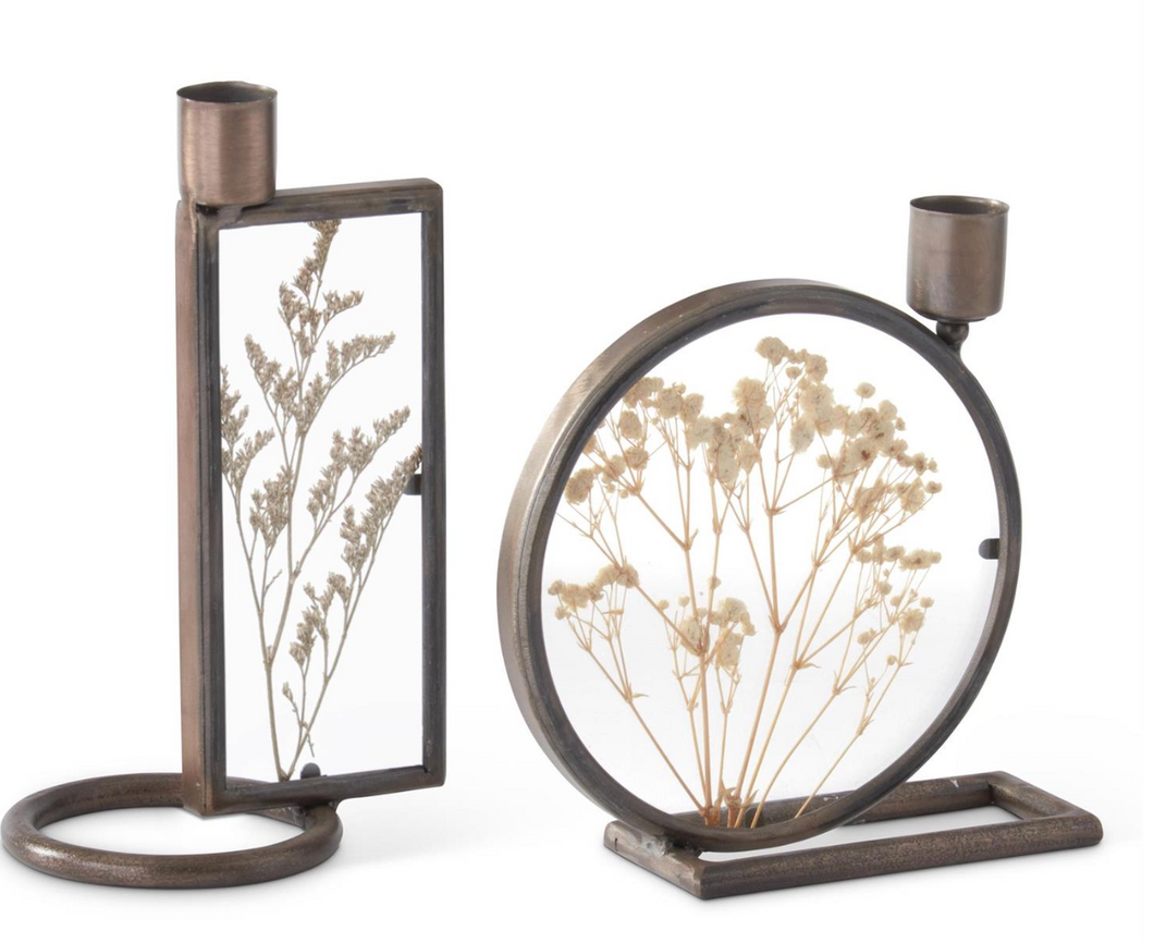 Dried Floral Display Taper Candleholders, 2 SIZE OPTIONS